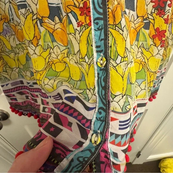 Johnny Was Theda Floral Tunic 100% SILK BOHO Chic Flowy Blouse Medium - Picture 6 of 10